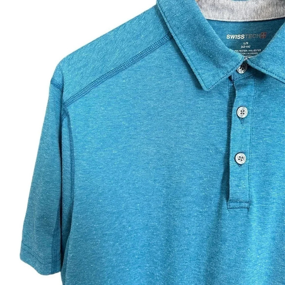 SwissTech short Sleeve Polo shirt. Baby Turquoise Heather Size Large - Picture 3 of 9